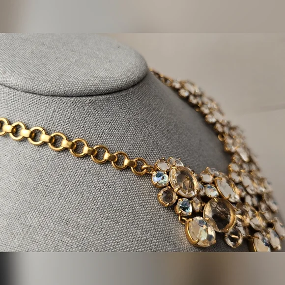 [J. CREW] Gold Crystal Drop Bib Statement Necklace - Picture 7 of 16
